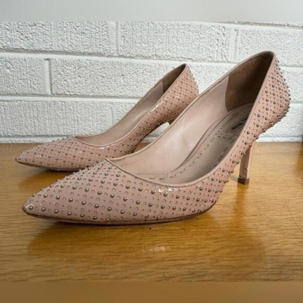 MIU MIU Blush Pink Nude Metal Studded Heels Size 36 6